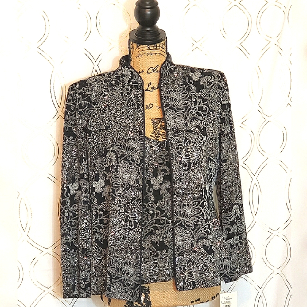 Alex Evenings Black Silver 2pc Set MP NWT